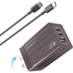 GECENinov 67W 3-Port GaN USB-C Wall Charger w/ Foldable Plug & 5' Cable (Bronze) $4.19 + Free Shipping w/ Prime or on $35+