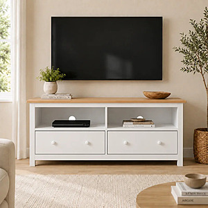 47.5" Red Barrel Studio Albrecht 2 Drawers Solid Wood TV Stand: Gray $120, White/Brown $124 + Free Shipping $119.99