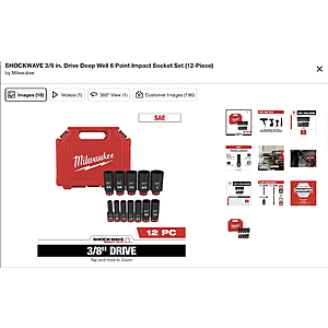 SHOCKWAVE 3/8 in. Drive Deep Well 6 Point Impact Socket Set (12-Piece) $49.97
