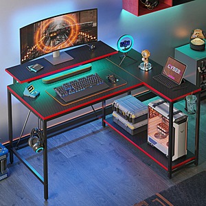 Pinmoco 42" Reversible L-Shaped Computer Desk w/ Monitor Stand, Cup Holder & Headset Hooks (Carbon Fiber Black) $57.95 + Free Shipping
