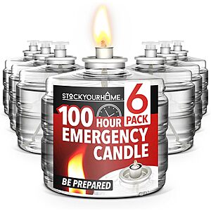 Select Accounts: 6-Pack Stock Your Home 100-Hour Liquid Paraffin Emergency Candles (Unscented) $20.99 w/ S&S + Free Shipping w/ Prime or on $35+