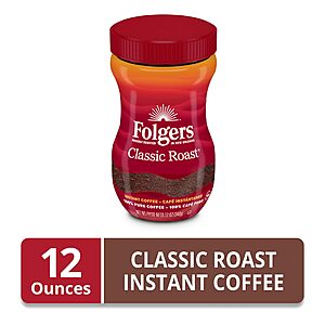 $8.46 AMAZON Folgers Classic Roast Instant Coffee, 12 Oz. Jar