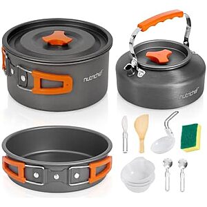 $13.99* | 15-Pc NutriChef Nonstick Camping Cookware Set w/ Mesh Bag (Grey) at Amazon
