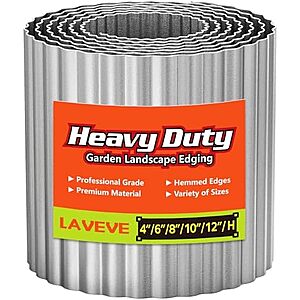 $15.11* | 12" x 10' Laveve Corrugated Metal Garden Landscape Edging (Silver) at Amazon
