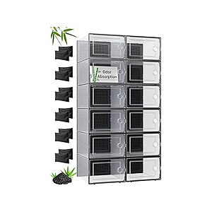 12-Pack Kuject X-Large Stackable Clear Shoe Storage Boxes w/ Activated Charcoal Packs (Black) $29.99 + Free Shipping w/ Prime or $6 Fee per Order