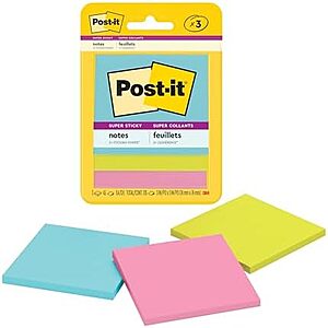 $1.89 | Post-it Super Sticky Notes, 3 Sticky Note Pads, 3 x 3 in. at Amazon