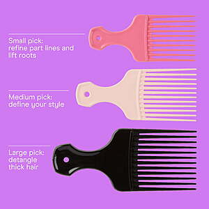 (2 pack) Conair Lift & Define Detangling Hair Pick Combs, 3-Pack with Small, Medium, Large