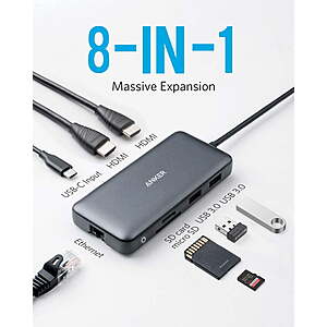 Anker 8-in-1 USB-C Laptop Docking Station w/ Dual 4K HDMI $39.99 + Free Shipping
