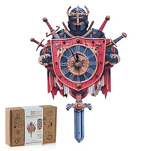39-Piece Rnfinewow 3D Wooden Knight Clock DIY Model Kit $9.98 + Free Shipping w/ Prime or on $35+