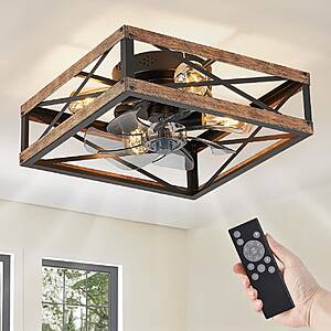 [Prime] LEDIARY 16in Caged Flush Mount Square 6-Speed Ceiling Fan w/ Lights Farmhouse Style + Remote $42 + Free S/H