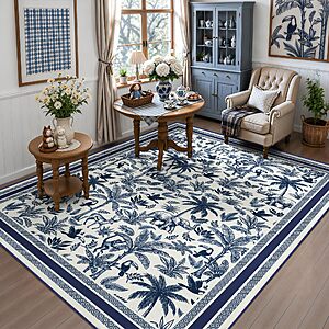 Amazon – Arenarug 5' x 7' Washable French Toile Area Rug, Blue - $35.99 w/ Code