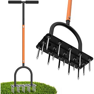 TOPHDY Manual Spike Lawn Aerator Tool w/ 15 Iron Spikes & Adjustable Height (3 Colors) $14.03 + Free Shipping w/ Prime or on $35+