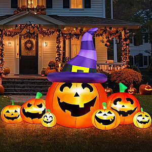 Yexmas 7.5FT Halloween Inflatable Pumpkin,Halloween Blow Ups with Witch Hat for Party Yard, Garden, Lawn, Indoor Outdoor Halloween Decor $28.99