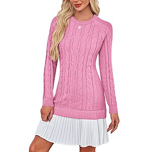 Angashion Women's Cable Knit Patchwork Pleated Mini Sweater Dress (various) $15.99 + Free Shipping w/ Prime or on $35+