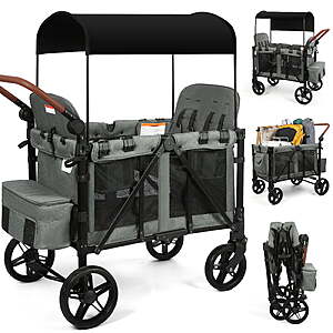 Vomeast Wagon Stroller for 4 Kids, 3-in-1 Outdoor Baby Stroller Wagon with Canopy, 5-Point Harness, Adjustable Handlebars, Removable Seat for Toddlers, Grey $269.99