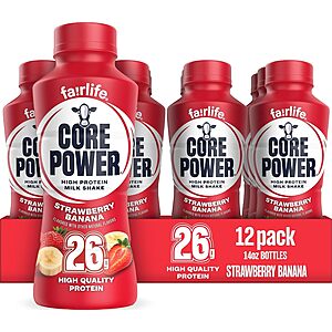 12-Pack 14-Oz Core Power Fairlife 26g Protein Milk Shake (Strawberry Banana) $31.12 w/ S&S + Free Shipping w/ Prime or on $35+