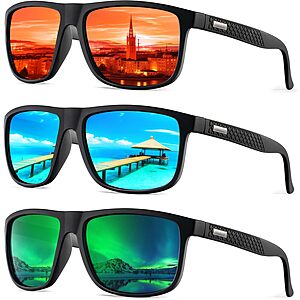 3-Pack Kaliyadi Men's or Women's UV400 Polarized Rectangle Sunglasses (Various) $9.99 ($3.33 each) + Free Shipping w/ Prime or on $35+