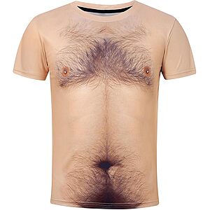 Fanient Mens Funny T-Shirt, 3D Hairy Chest Print, Novelty Crewneck Tee $8.59