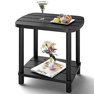 16" Lejaneoye 2-Tier Small Bamboo Outdoor Oval Side Table (Black) $22.99 + Free Shipping w/ Prime or on $35+