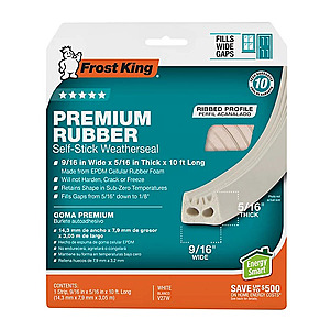 YMMV Frost King Premium EPDM Rubber Ribbed Profile Self-Stick Weather Seal, 9/16 in. W x 5/16 in. H x 10 ft. L, Wide Gaps $3.49