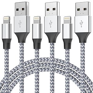 3-Pack Aukelan 6' MFi Certified Nylon Braided Lightning Cable (Grey) $3.24 + Free Shipping w/ Prime or on $35+
