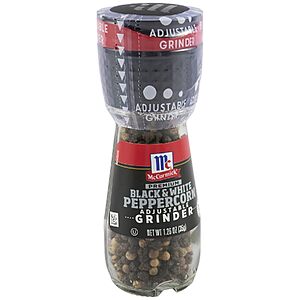 1.26-Oz McCormick Black & White Peppercorn Adjustable Grinder $1.78 w/ S&S + Free Shipping w/ Prime or on $35+