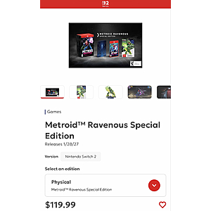 Metroid™ Ravenous Special Edition Nintendo Switch 2 + Amiibo $119.99