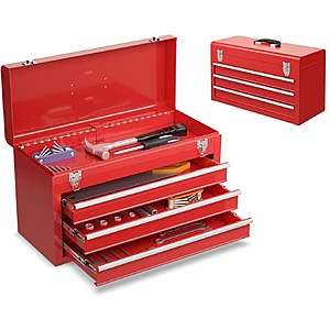 20.5" Goplus Portable 3-Drawer Metal Tool Chest Box (Red) $45.90 + Free Shipping
