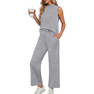 2-Piece Lepunuo Women's Mock Neck Sleeveless Crop Top & Wide Leg Pants Lounge Set (Various) $11.99 + Free Shipping w/ Prime or on $35+