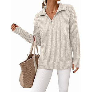 Womens Sweaters Long Sleeve Quarter Zip Pullover $10