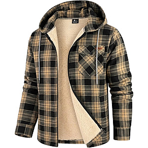 ZITY Mens Flannel Jacket Plaid Zip Up Hoodie Fleece Jacket Sherpa Lined Sweatshirt Warm Winter Coat with Pocket $19.99