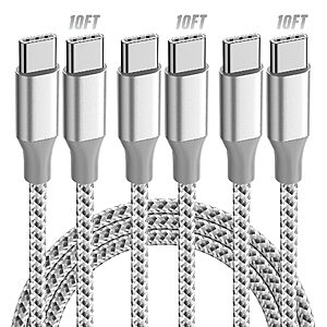 $3.99 ac PRIME FS KYEHD USB C to USB C Cable 10ft 3 Pack 60W Fast Charging Long Charger Cord