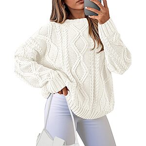 BTFBM Women's Chunky Cable Knit Crewneck Pullover Sweater (S-XL, Various Colors) from $12.39 + Free Shipping w/ Prime or on $35+