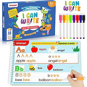 URMYWO Preschool & Kindergarten Dry-Erase Reusable Workbook (Math, Writing) for Ages 3-6 $8.99 + Free Shipping w/ Prime or on $35+