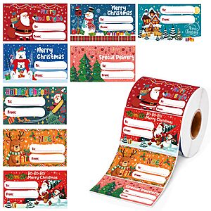 500-Piece 2.95"x1.6" OHOME Self Adhesive Christmas Gift Tag Sticker Roll (Various) $4.99 + Free Shipping w/ Prime or on $35+