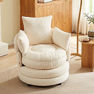 Pinmoco 35" 360° Oversized Upholstered Swivel Accent Chair with 3 Pillows $189.99 + Free Shipping
