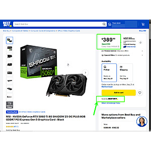 MSI - NVIDIA GeForce RTX 5060 Ti 8G SHADOW 2X OC PLUS 8GB $389