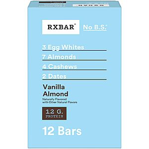 [S&S, AC] $14.95: RXBAR Protein Bars, Vanilla Almond (12 Bars)