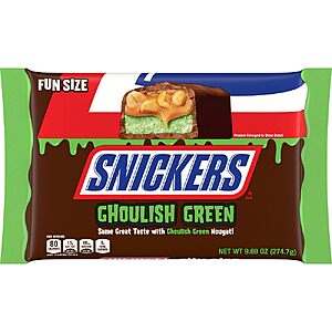 2 pcs. SNICKERS Ghoulish Green Fun Size Chocolate Halloween Candy Bars, 9.69 oz Bag $8.83
