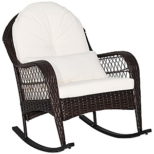Costway Oversized Outdoor PE Rattan Wicker Rocking Chair w/Seat Back Cushions and Lumbar Pillow (White) $98.57+ Free Shipping