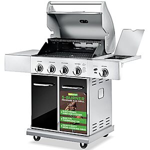 NutriChef Heavy-Duty 5-Burner Propane Gas Grill, 4 Main Burner with 1 side burner, 52,000 BTU Grilling Capacity, Stainless Steel or Silver $377.99