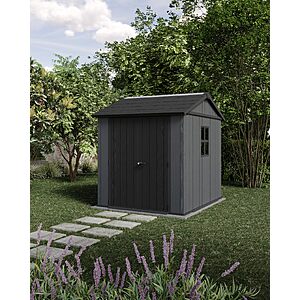 Keter Newton Plus 7.5x7 Ft All-Weather Storage Shed with Skylight, Window, Built-in Ventilation, Customizable Walls, & Lockable Double Doors, Graphite $1295.99