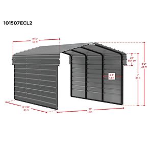 Arrow Carports Galvanized Steel Carport, with 2-Sided Enclosure, Compact Car Metal Carport Kit, 10' x 15' x 7', Charcoal $1375.78
