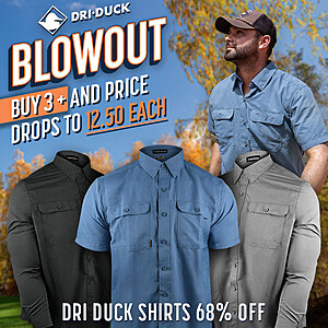 DRI DUCK Blowout: Men's Shirts from $14.99 (3+ for $12.50 ea) + Free Shipping $25+