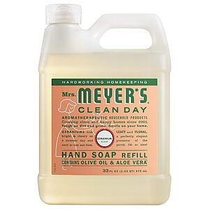 33-Oz Mrs. Meyer's Clean Day Hand Soap Refill (Geranium) $6.09 w/ S&S + Free Shipping w/ Prime or on $35+
