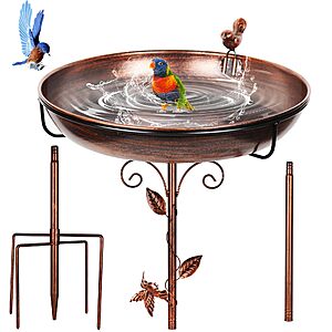 12" GRECOMEIN Metal Bird Bath Decor (Bronze or Blue) $12.99 + Free Shipping w/ Prime or on $35+
