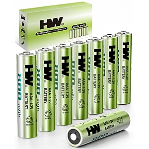 8 Pack HW AAA NiMH Rechargeable Batteries 800mAh | 1.2V | 1000 Cycles $4.94 w/ S&S + Free Shipping w/Prime or $35+