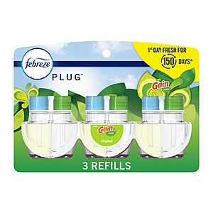$8.09 AMZ 3 Count Febreze Plug-In Air Freshener, Odor-Fighting Scented Oil Refill Long Lasting, Gain Original Scent, 0.87oz Refills, Blue and Green
