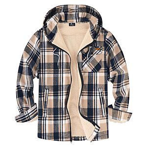 SWISSWELL Mens Sherpa Lined Fleece Shirts Jacket Plaid Flannel Zip Up Hoodies Heavyweight Winter Warm Coat with Pocket $20 AC + Free Shipping