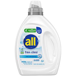 $33.35 or less S&S/Q/$15 off 4 x all Liquid Detergent for Dye Free for Sensitive Skin, 50 Oz, 110 Loads, Unscented |  FREE SHIP